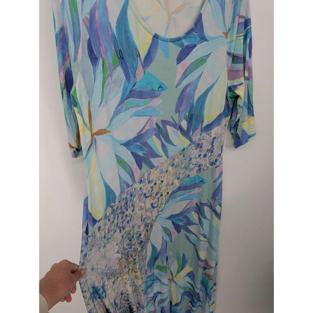 Soft Surroundings Maxi Dress Womens Large Blue Floral Abstract Mixed Print Knit